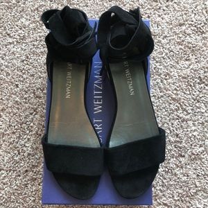 Stuart Weitzman Black Suede Ankle tie sandals